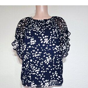 Madewell Memento Ruffle Sleeve Drifting Petals Top Blouse Navy M1731